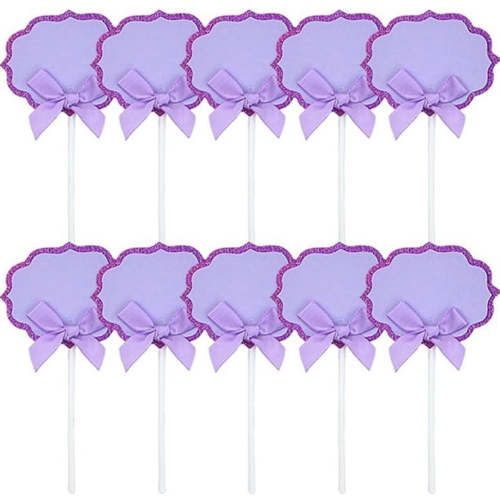 💞 New Pack of 10 Purple & Dark Purple Glitter Buffet Food Label Cupcake Toppers - Picture 1 of 5